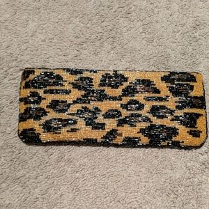 Beaded leopard clutch